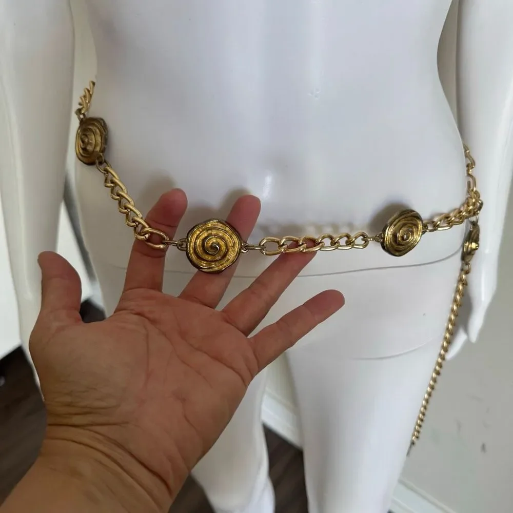 Vintage Gold Chain Hip Belt With Spiral Charms
